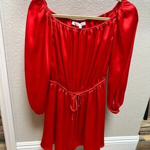 Red Satin Off the Shoulder Dress